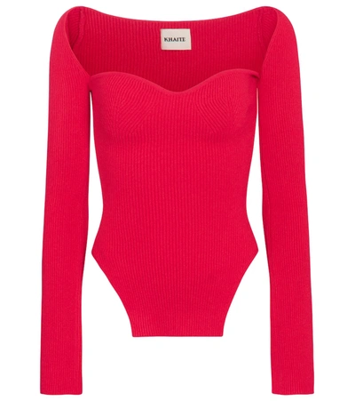 Khaite Maddy Ribbed-knit Top In Red