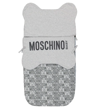 Moschino Baby Printed Cotton Zipped Blanket In Grey