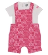 MOSCHINO BABY STRETCH-COTTON T-SHIRT AND OVERALLS SET,P00540421