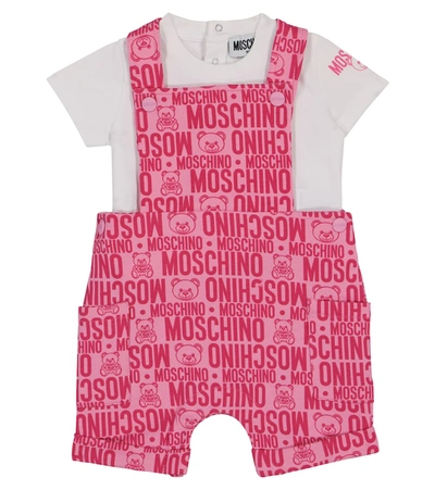 Moschino Baby Stretch-cotton T-shirt And Dungarees Set In Pink