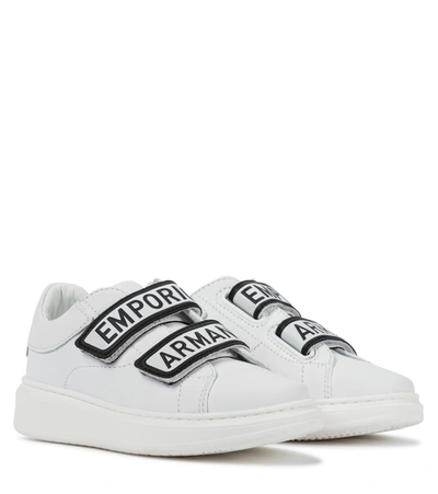 Emporio Armani Kids' Boy's Double Grip-strap Leather Shoes In White
