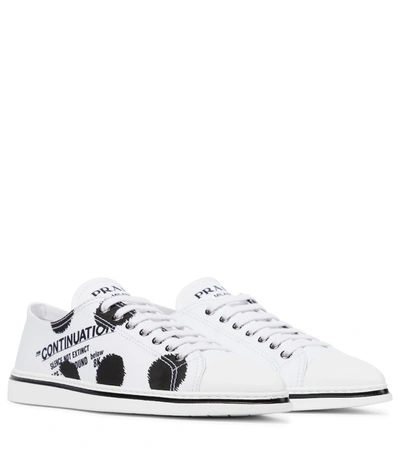Prada Point-toe Printed Canvas Sneakers In White