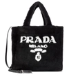 Prada Medium Shearling Tote In Black
