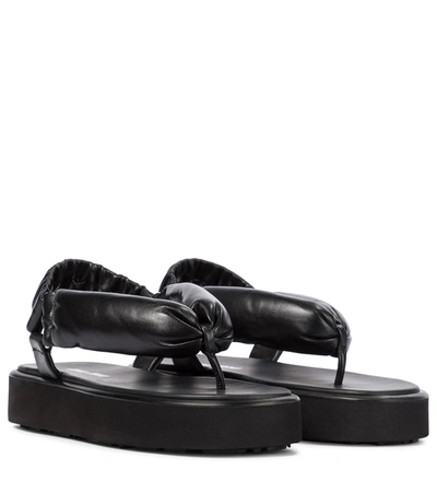 Miu Miu Leather Thong Sandals In Black