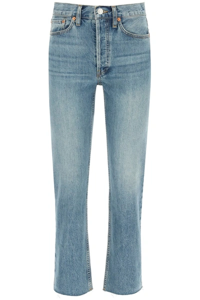Re/done Blue High-rise Stove Pipe Jeans In Medium Stone