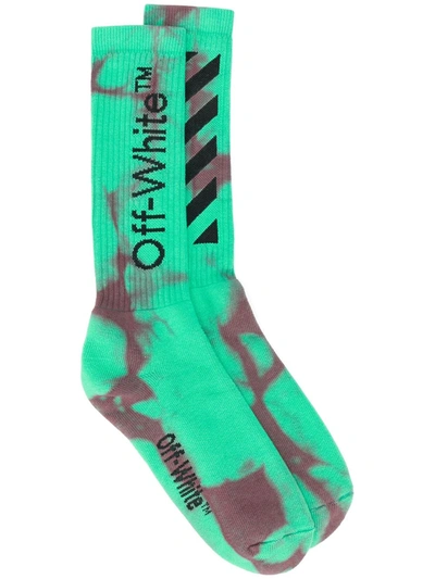 Off-white Tie-dye Ribbed Socks In Green