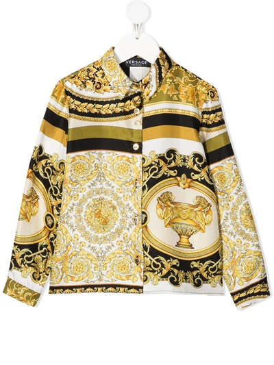 Young Versace Kids' Mixed-print Long-sleeve Shirt In White