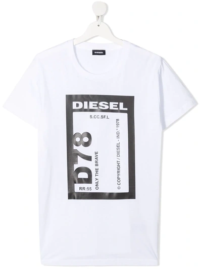 Diesel Teen Logo Print Short-sleeved T-shirt In White