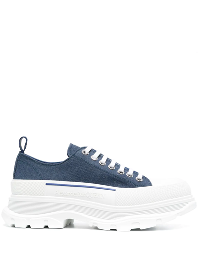 Alexander Mcqueen Indigo Denim Tread Slick Sneakers In Denim Blue