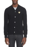 Comme Des Garçons Mens Black Gold Heart Cardigan, Size Medium In Black,gold Tone