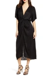 All In Favor Dolman Plisse Midi Dress In Black