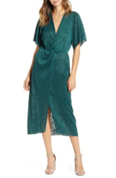 All In Favor Dolman Plissé Midi Dress In Green Bug