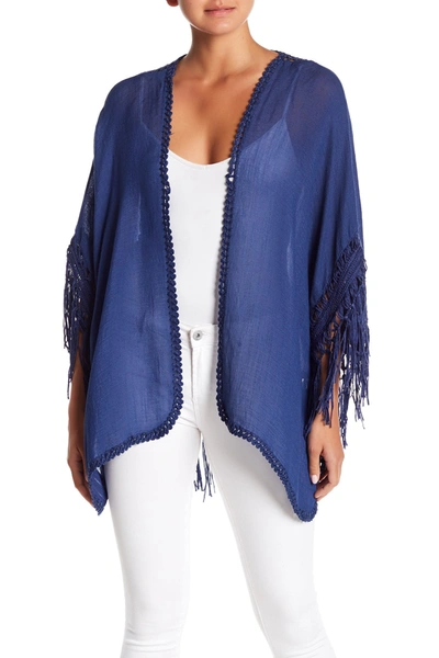 Forgotten Grace Crochet Fringe Cardigan In Navy