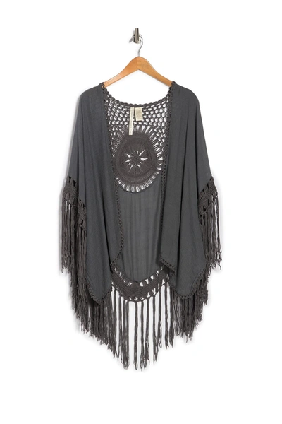 Forgotten Grace Crochet Fringe Cardigan In Charcoal