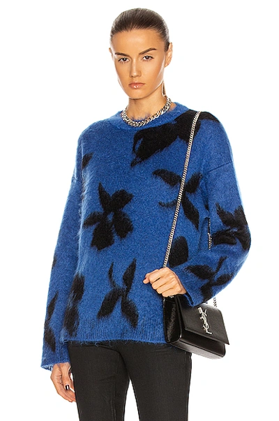 Saint Laurent Floral Mohair-blend Sweater In Blue