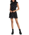 1.state Smocked-neck Calico-printed Mini Dress In Calico Rich Black