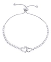 Macy's Cubic Zirconia Linked Hearts Adjustable Bolo Bracelet In Silver Plate In Silver