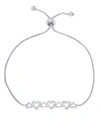Macy's Cubic Zirconia Multible Hearts Adjustable Bolo Bracelet In Silver Plate In Silver