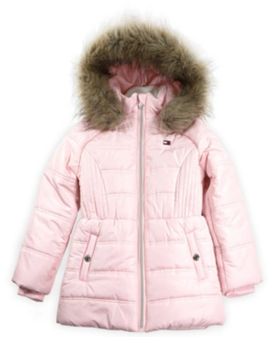 Tommy Hilfiger Kids' Toddler Girls Puffer Jacket With Faux Fur Hood In Light Pink