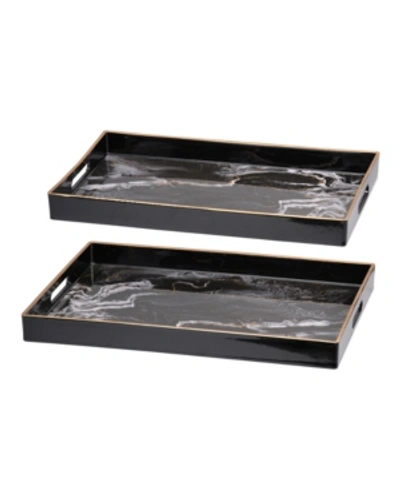 Ab Home Effra Rectangular Trays, Marbled, Set Of 2 In Black