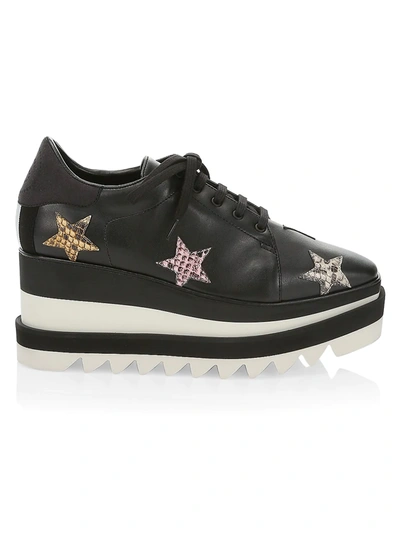 Stella Mccartney Women's Sneak-elyse Python-print Stars Platform Wedge Sneakers In Black