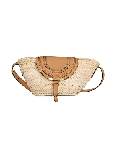 Chloé Small Marcie Leather-trimmed Raffia Tote In Tan