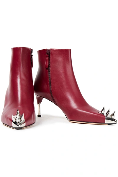 Alexander Mcqueen Spike-embellished Leather Ankle Boots In Bordeaux