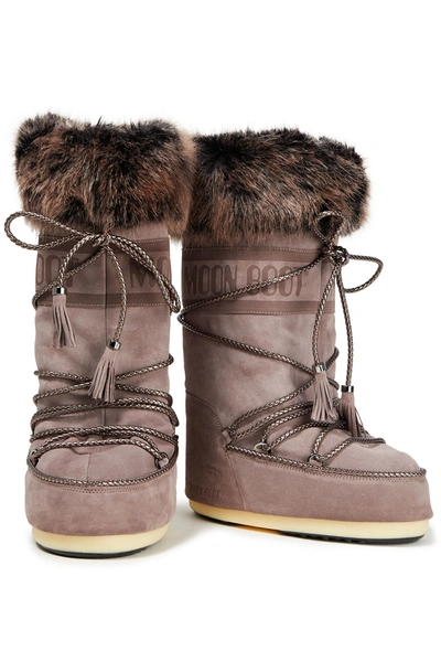 Moon Boot Faux Fur-trimmed Suede Snow Boots In Brown