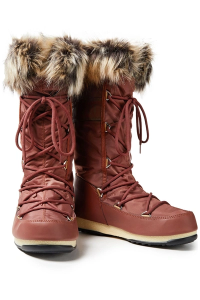Moon Boot Monaco Faux Fur-trimmed Shell Snow Boots In Brick