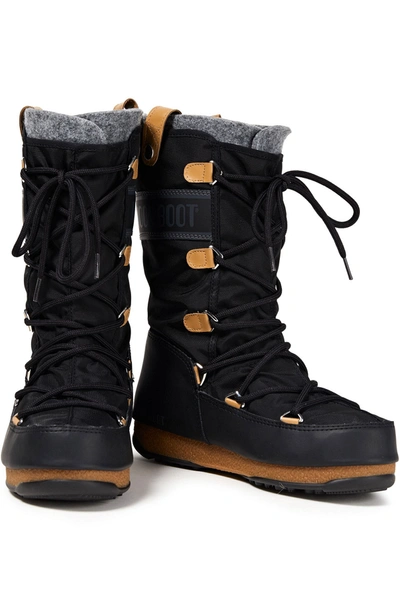 MOON BOOT MONACO LACE-UP FELT, SHELL AND FAUX LEATHER SNOW BOOTS 3074457345624084237