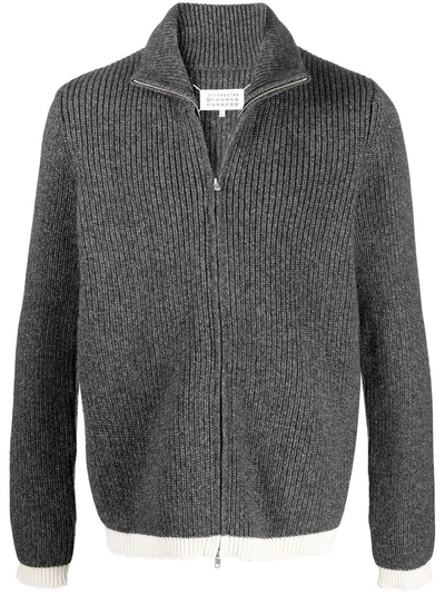 Maison Margiela Ribbed Zip-up Cardigan In Grey | ModeSens