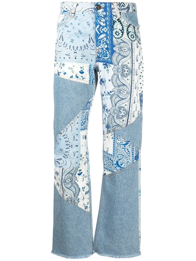 Etro High-rise Patchwork Straight Jeans In Blue,light Blue,white