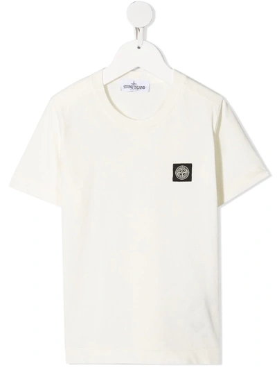 Stone Island Junior Kids' Logo Patch Cotton T-shirt In White