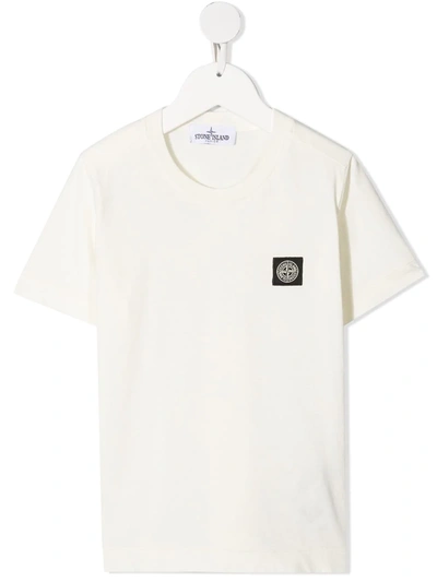 Stone Island Kids' Logo Patch Cotton T-shirt In V0061 - Pearl Grey