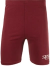 Sporty And Rich East Side Biker-print Stretch-cotton Shorts In Red