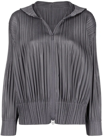 Issey Miyake Pleated Zip-up Jacket In Grey