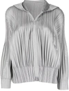 Issey Miyake Pleated Zip-up Jacket In Grey