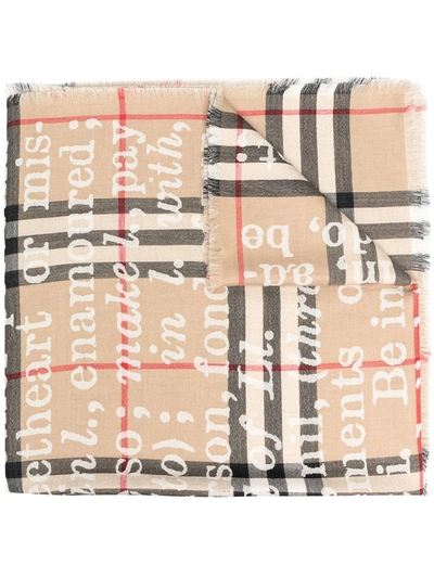 Burberry Text-print Check Scarf In Archive Beige