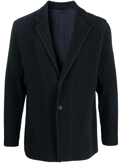 Issey Miyake Pleated Single-breasted Blazer In Blue
