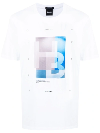 Hugo Boss Graphic-logo Crew-neck T-shirt In White