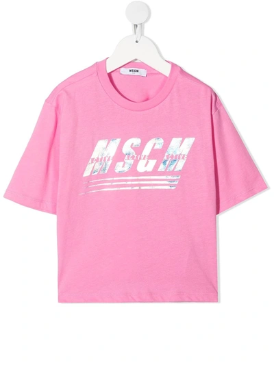 Msgm Kids' Logo-print Cotton T-shirt In 粉色
