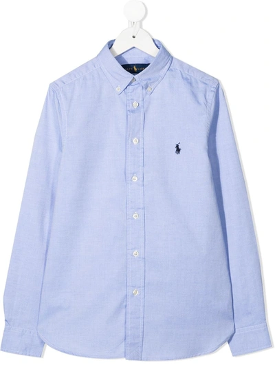 Ralph Lauren Kids' Polo Pony Logo Button-down Shirt In Blue