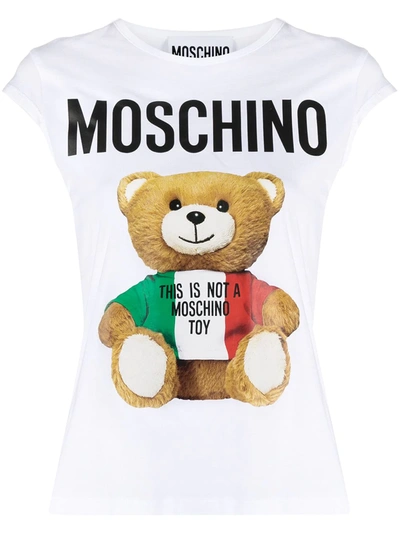 Moschino Italian Teddy Bear Print T-shirt In White