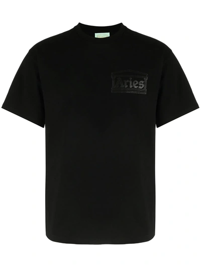 Aries Logo-print Cotton T-shirt In Black