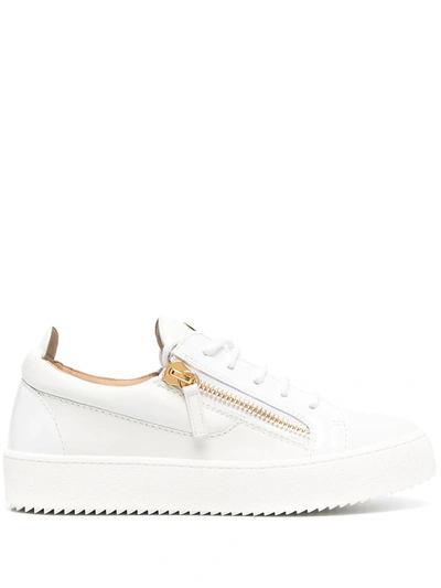 Giuseppe Zanotti Low Sneakers With Side Zip In Bianco