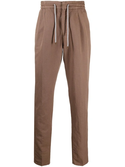 Brunello Cucinelli Drawstring-waist Straight Leg Trousers In Brown