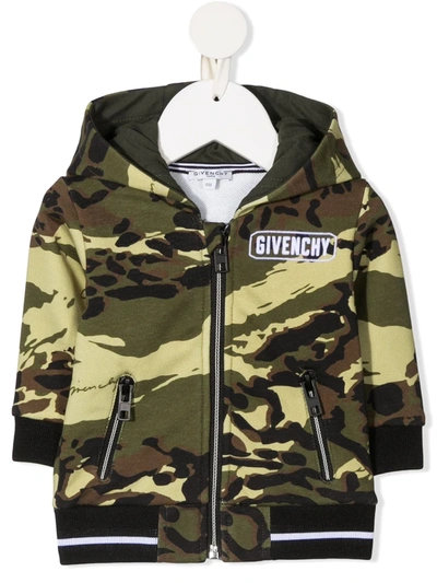 Givenchy Babies' Camouflage-print Zip-up Hoodie In Kaki