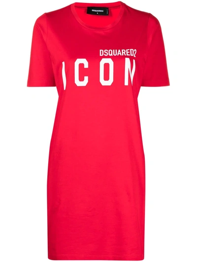 Dsquared2 “icon Renny”棉质平纹针织迷你连衣裙 In Red