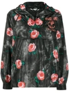 Moschino Rose Pattern Hooded Winbreaker In Black