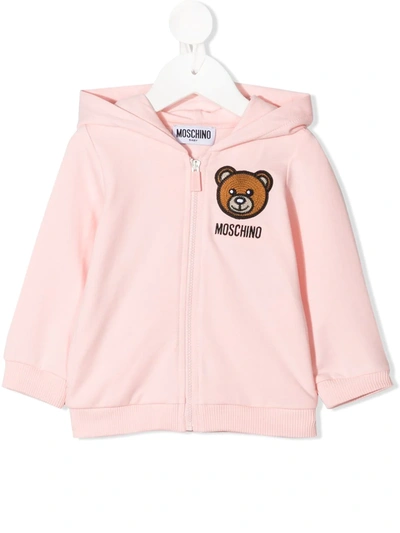 Moschino Babies' Toy Bear Hoodie In 粉色